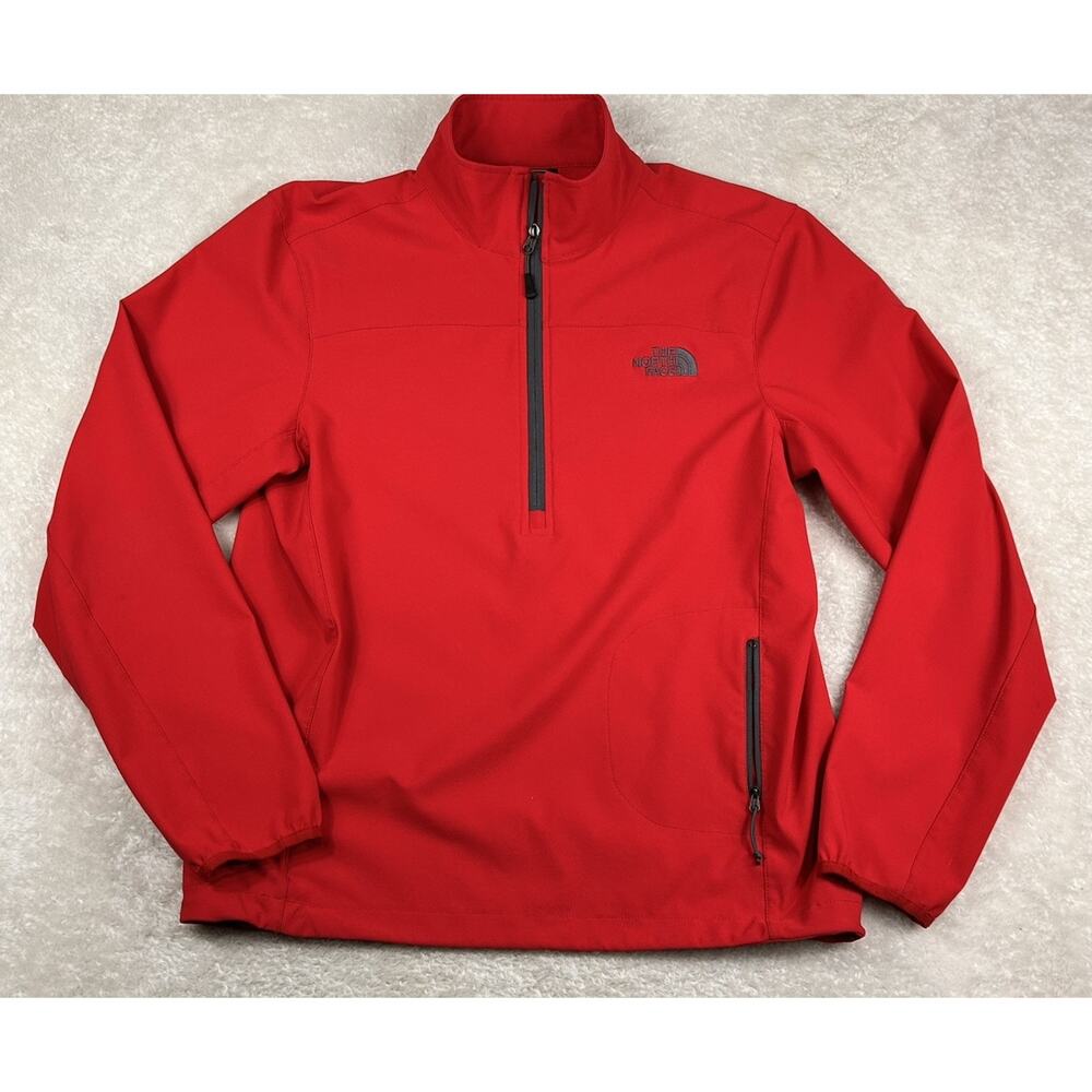 North Face Pullover Jacket Mens M Red 1/2 Zip Stretch Fleece Hiking Gorpcore